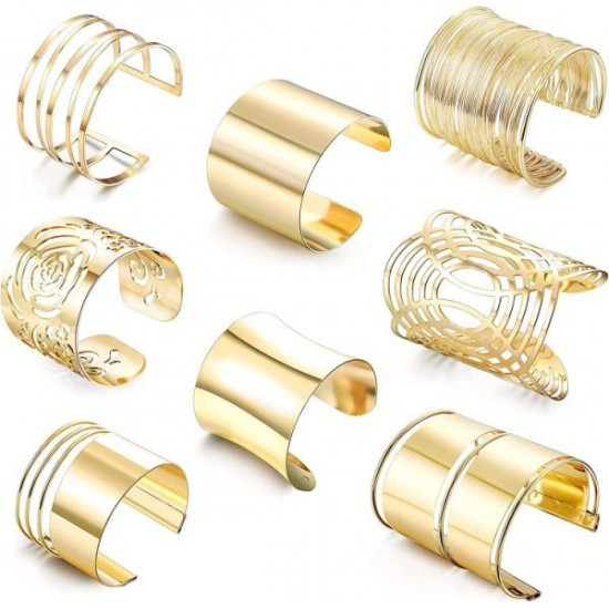 8Pcs Gold Cuff Bangle Bracelets For Women Girls Hypoallergenic Open Wide Wire Bracelets Arm Cuff Adjustable Wrist Jewelry Set 8Pcs Gold Cuff Bangle Bracelets For Women Girls Hypoallergenic Open Wide Wire Bracelets Arm Cuff Adjustable Wrist Jewelry Set